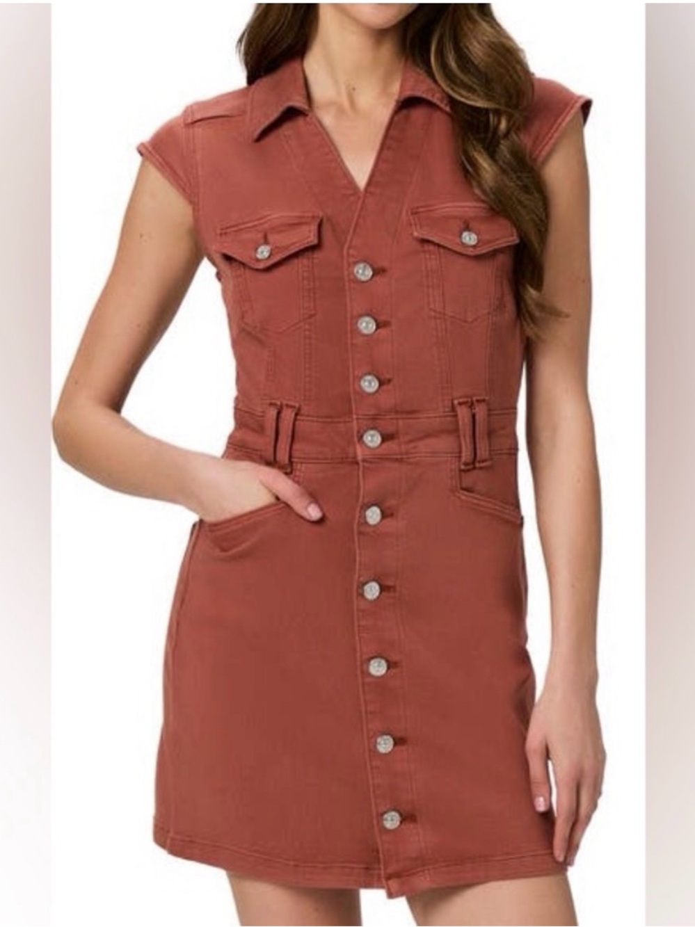 PAIGE Rust Button-Front Mini Dress
